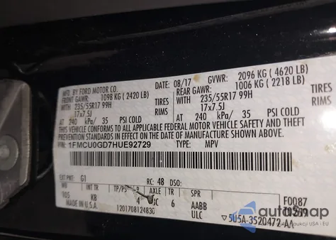 2017 Ford Escape Se z USA, uszkodzony, nr VIN 1FMCU0GD7HUE92729